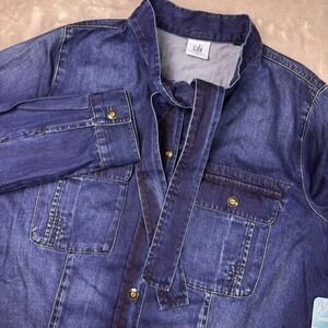 Cabi Waterford Blue Denim Tie Neck Blouse 3230 Dark Wash Cotton‎ Modal Sz M NEW